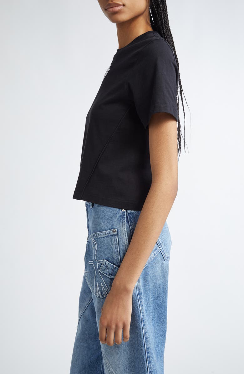 JW Anderson Panelled Anchor Embroidered Crop T-Shirt, Alternate, color, Black