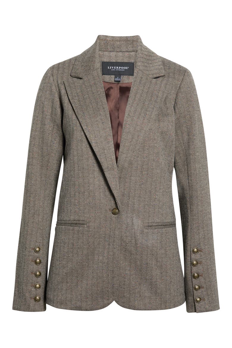 Button Sleeve Herringbone Tweed Jacket, Main, color, BROWN/ MULTI