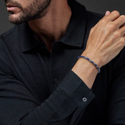 Link Up Stainless Steel Beads On Nylon Pull Cord In Blue