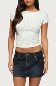 EDIKTED Raglan Floral Boat Neck Top