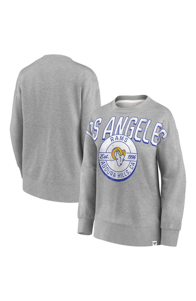 FANATICS Women's Fanatics Branded Heathered Gray Los Angeles Rams Jump Distribution Tri-Blend Pullover Sweatshirt, Main, color, Heather Gray
