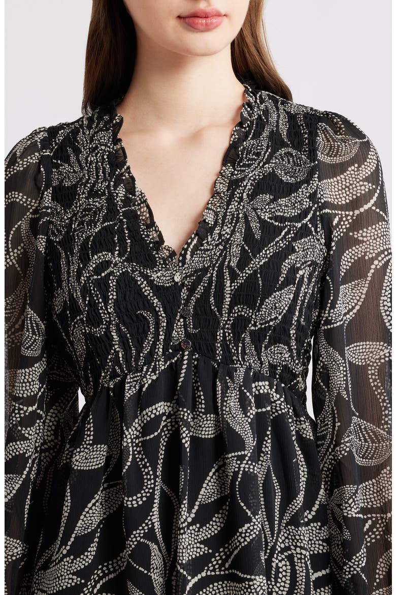 Smocked Long Sleeve Dress, Alternate, color, RICH BLACK