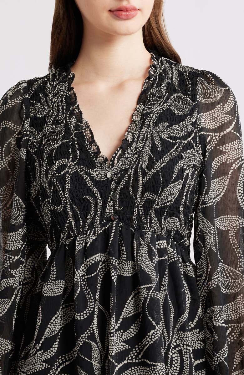 Halogen<sup>®</sup> Smocked Long Sleeve Dress, Alternate, color, Rich Black