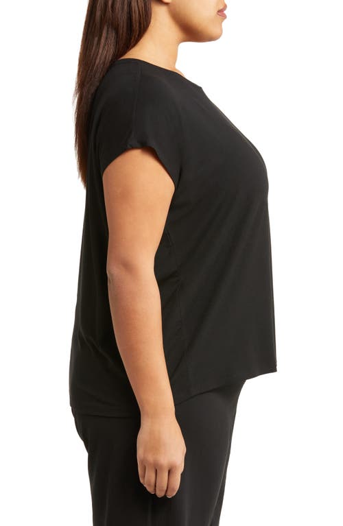 Eileen Fisher Crewneck Boxy Jersey Top In Black