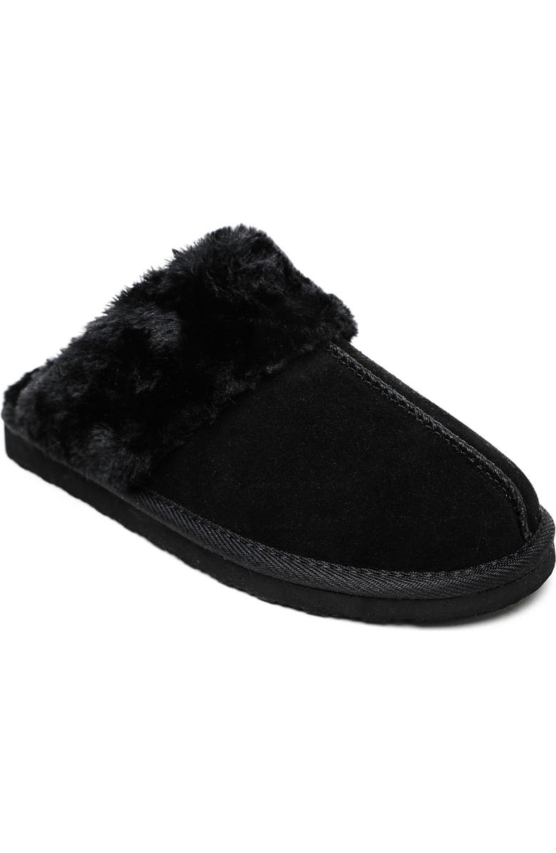 Minnetonka Chesney Mule Slipper, Main, color, Black Suede