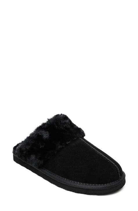 Women s Black Fur Faux Fur Slippers Nordstrom