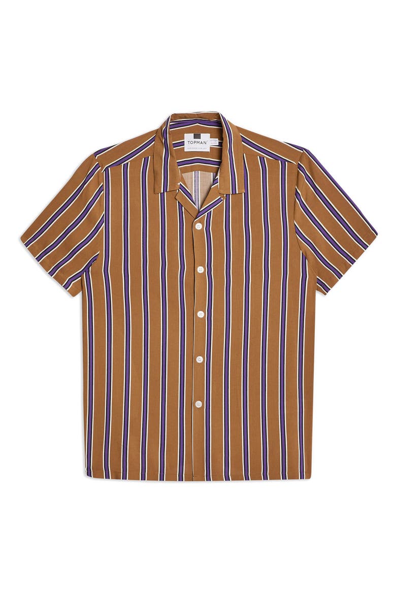 Stripe Revere Collar Camp Shirt, Alternate, color, BROWN MULTI