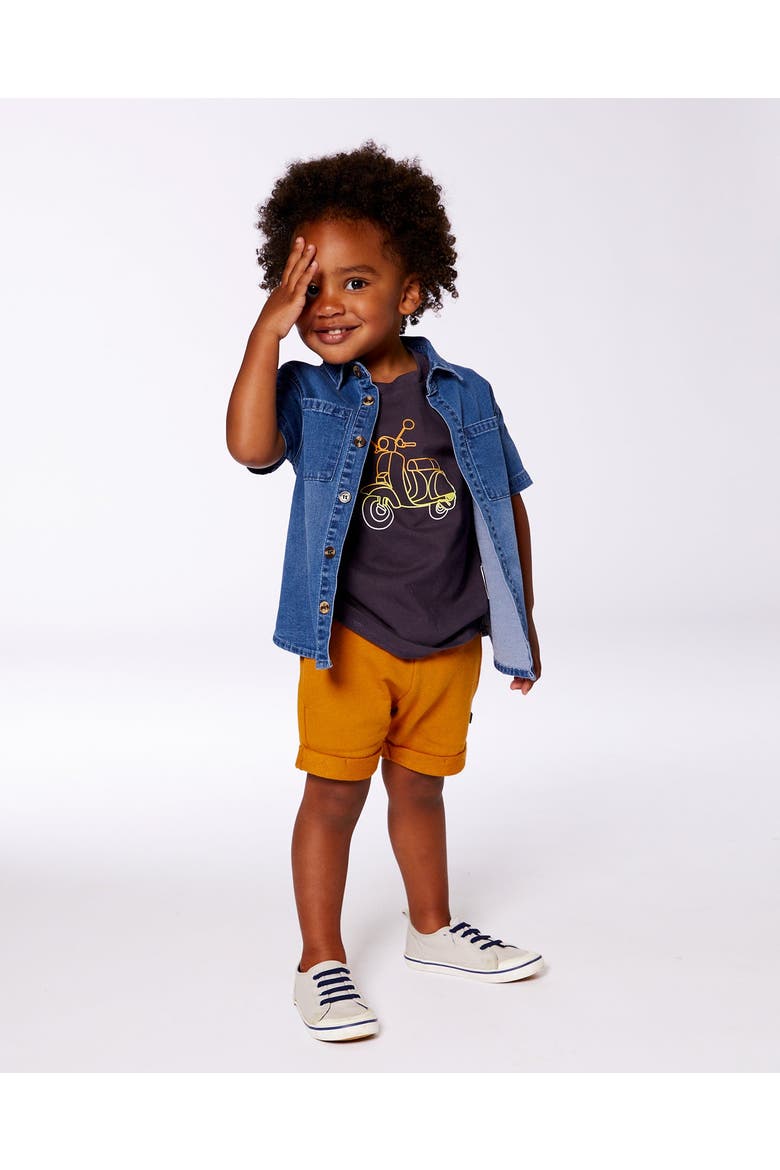 Little Boy's Short Sleeve Button Down Shirt Dark Denim Blue, Alternate, color, Dark Denim Blue