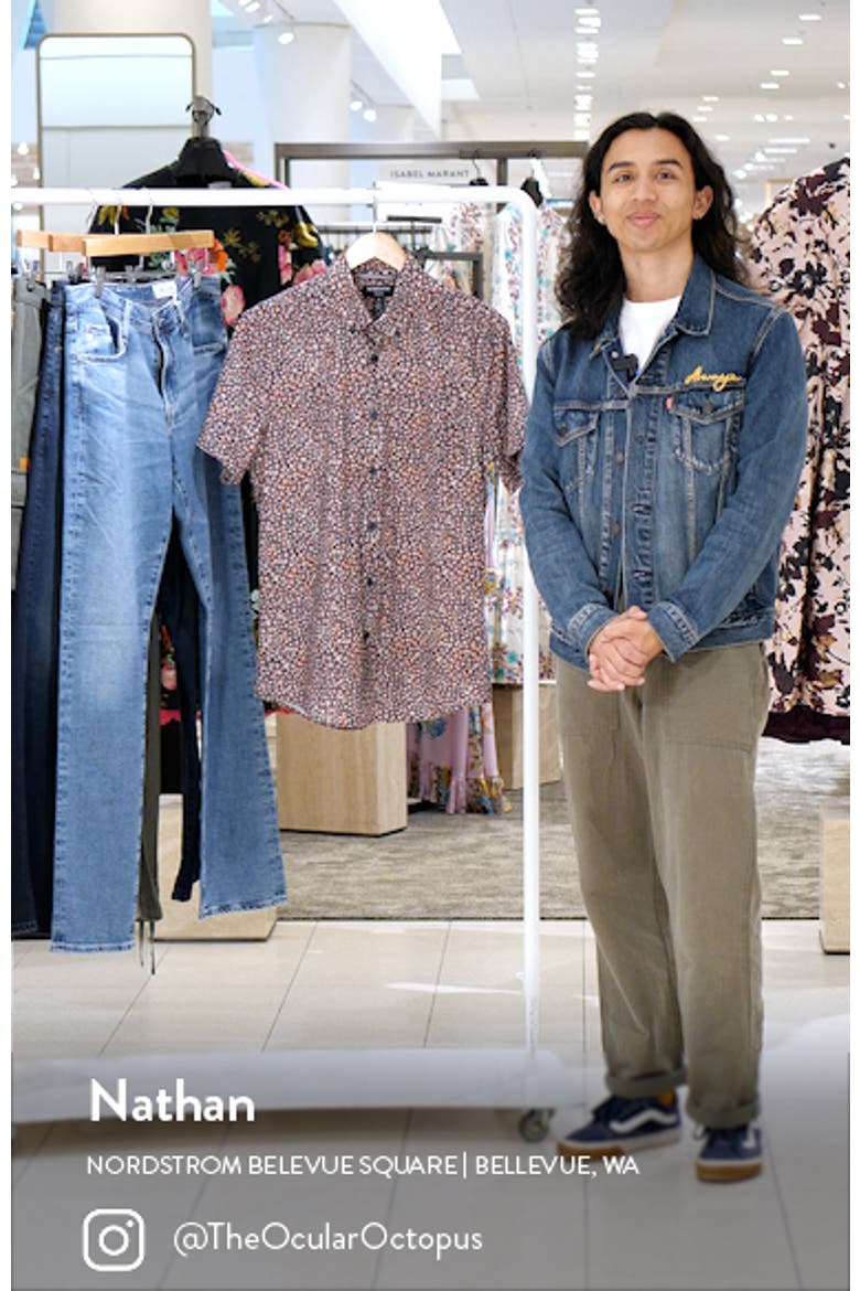 Trim Fit Floral Short Sleeve Stretch Cotton & Linen Button-Down Shirt video