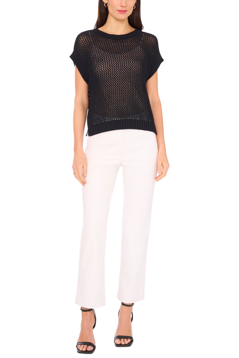 Open Stitch Cotton Crop Sweater Vest, Alternate, color, RICH BLACK 060