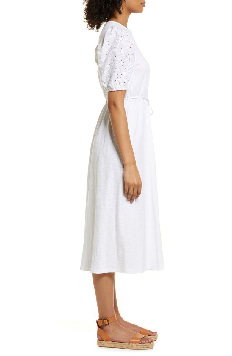 Boden Broderie Puff Sleeve Cotton Jersey Midi Dress, Alternate, color, 