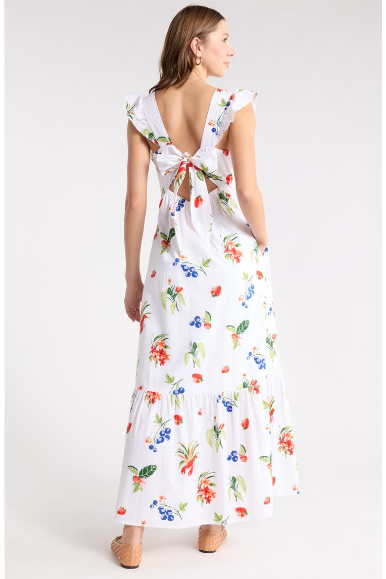 V-Neck Ruffle Maxi Dress, Alternate, color, WHITE LOBSTER PRINT