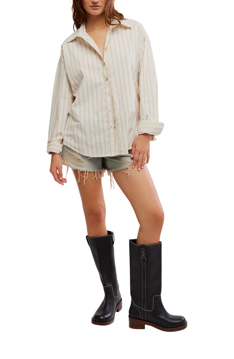 Free People Varsity Vibes Stripe Oversize Cotton Button-Up Shirt, Alternate, color, Ivory Combo