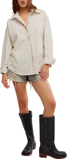 Varsity Vibes Stripe Oversize Cotton Button-Up Shirt