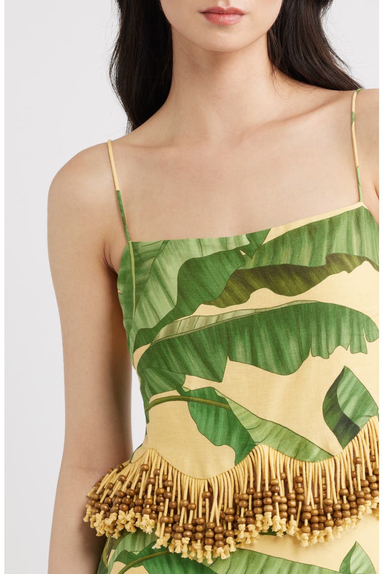 Botanical Fruit Print Beaded Fringe Top, Alternate, color, FRUIT LEAVES BANANA