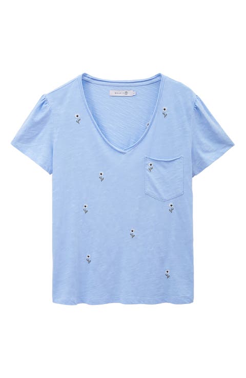 Sweet Embroidered Puff Shoulder T-Shirt