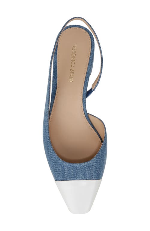 Veronica Beard Cecile Denim Leather Slingback Ballerina Pumps In Coconut/mid Blue