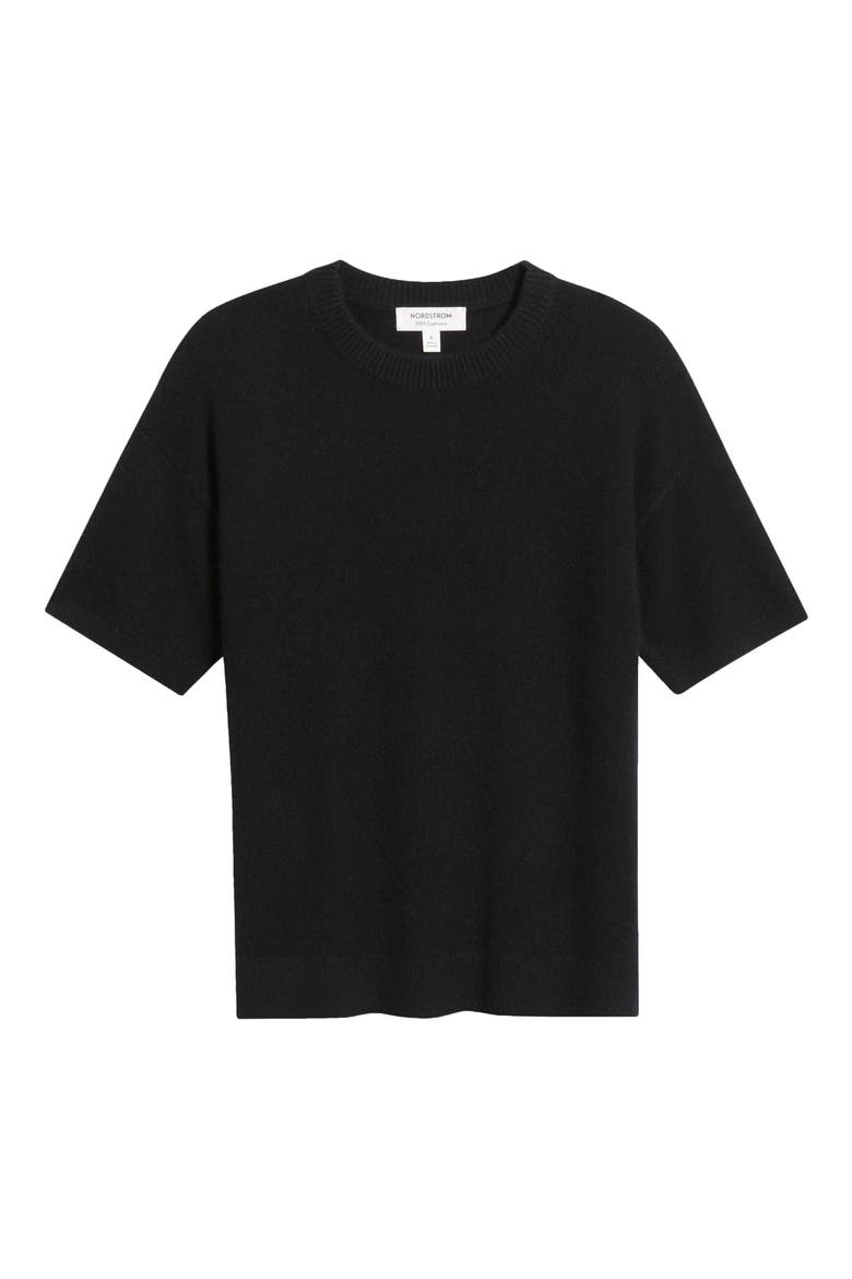 Short Sleeve Cashmere Sweater, Alternate, color, BLACK ROCK