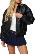 EDIKTED Halley Faux Leather Bomber Jacket