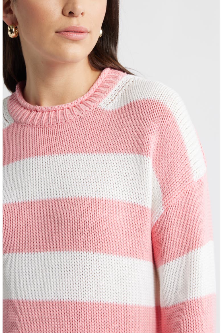 Stripe Roll Neck Cotton Sweater, Alternate, color, PINK DIANTHUS- WHITE STRIPE
