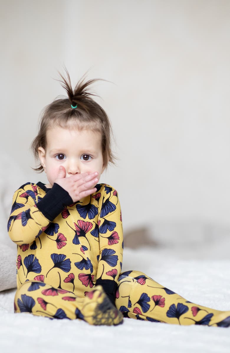 Peregrine Kidswear Ginkgo Leaf Fitted One-Piece Pajamas, Alternate, color,