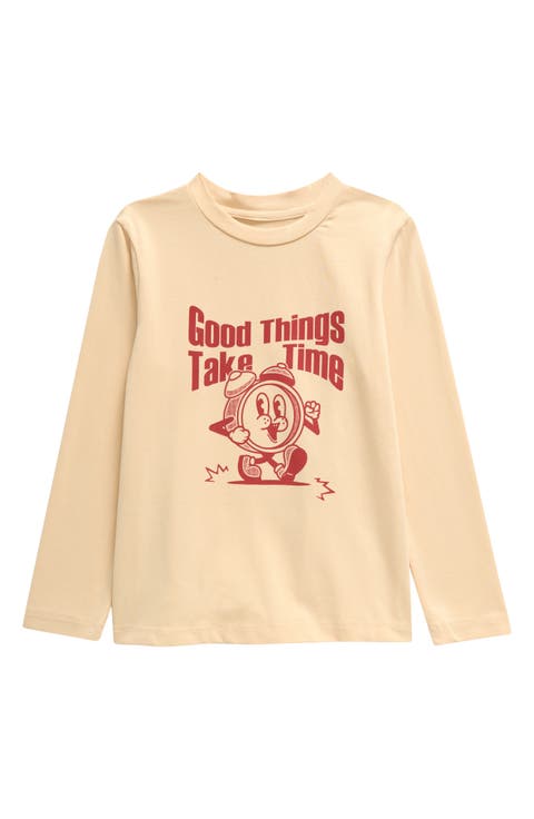 Kids' Good Things Take Time Long Sleeve Cotton Blend T-Shirt (Toddler & Little Kid)