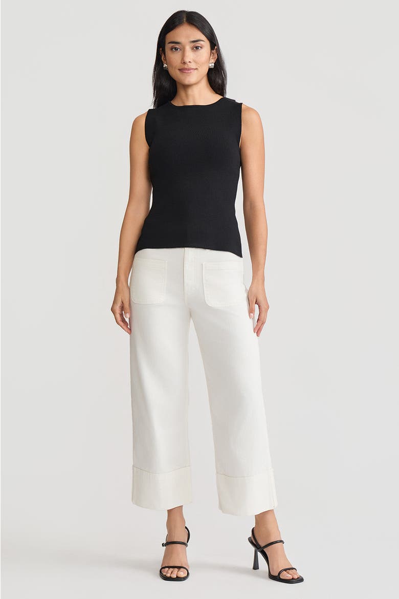 Boat Neck Soft Knit Ribbed Tank, Black, Alternate, color, Black
