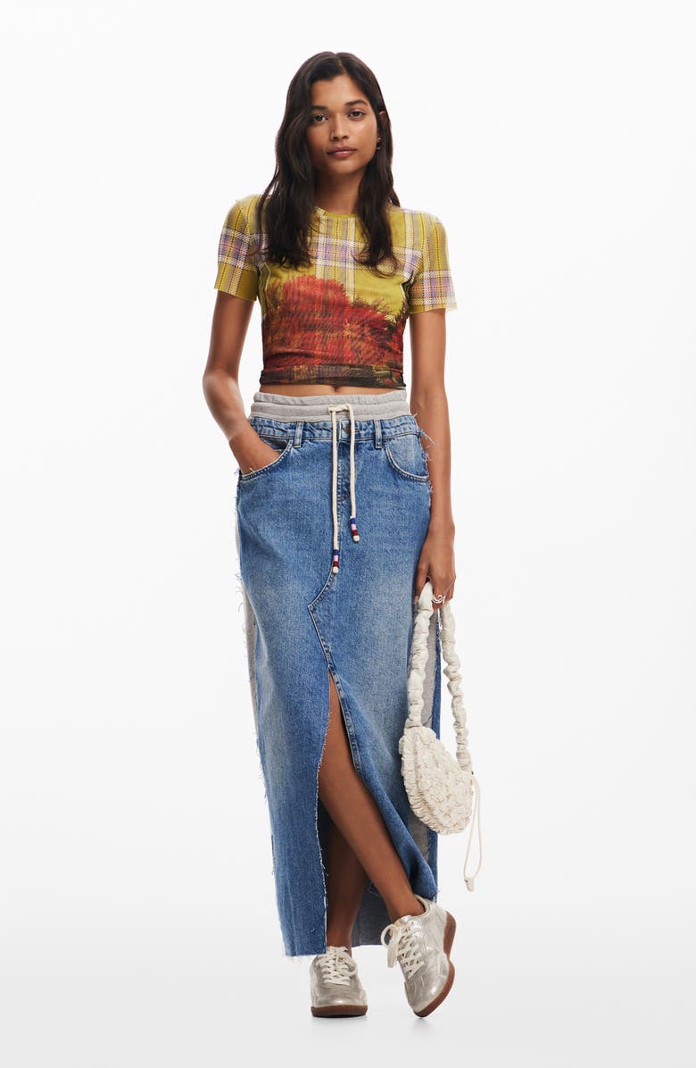Desigual Pekin Fleece Trim Denim Skirt, Alternate, color, 
