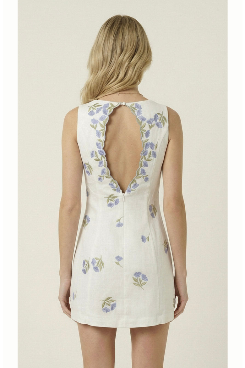 Floral Embroidered Open Back Mini Dress, Alternate, color, White / Floral