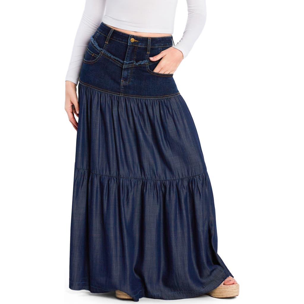 Wash Lab Denim Contrast Tiered Denim Maxi Skirt
