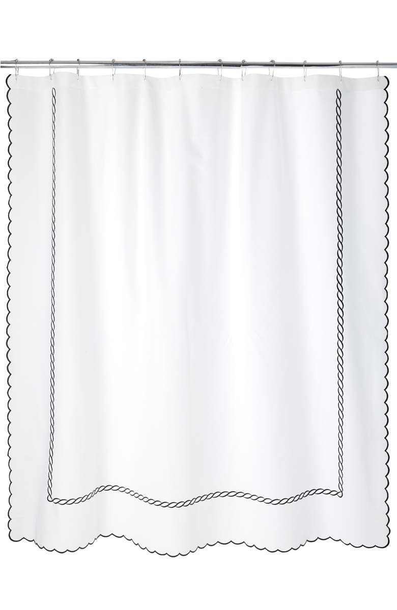 Matouk Classic Chain Scallop Shower Curtain, Main, color, Black
