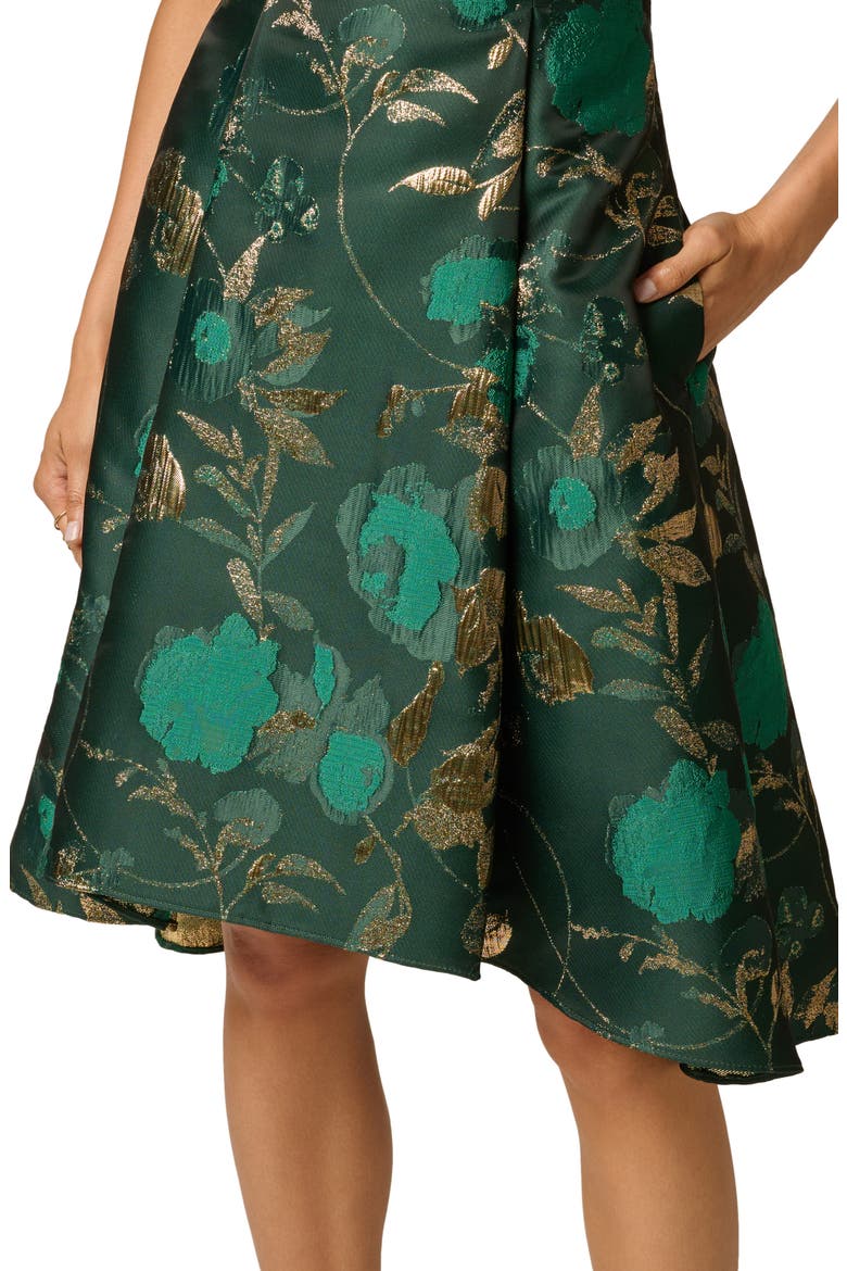 Metallic Jacquard Fit & Flare Cocktail Dress, Alternate, color, HUNTER GOLD