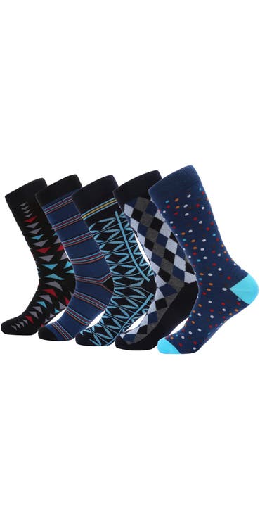 Cotton Blend Patterned Dress Socks 5 Pack