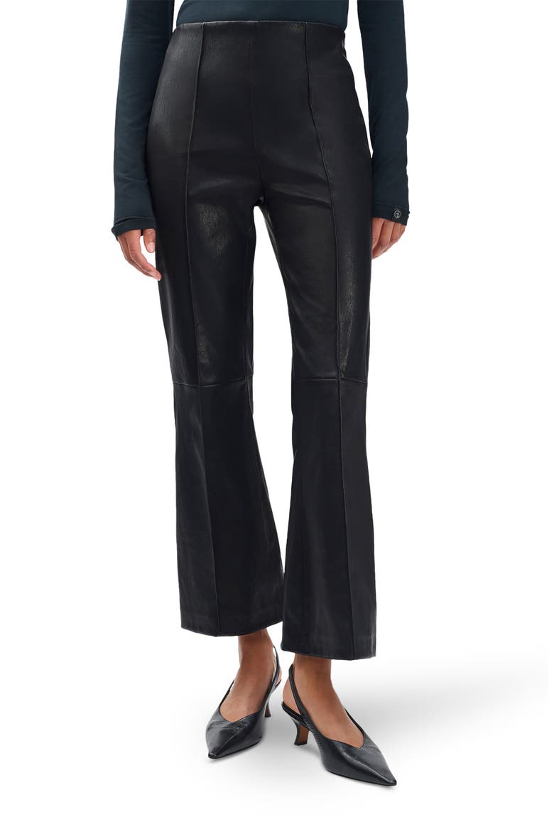 Irina Kick Flare Leather Pants, Main, color, BLACK