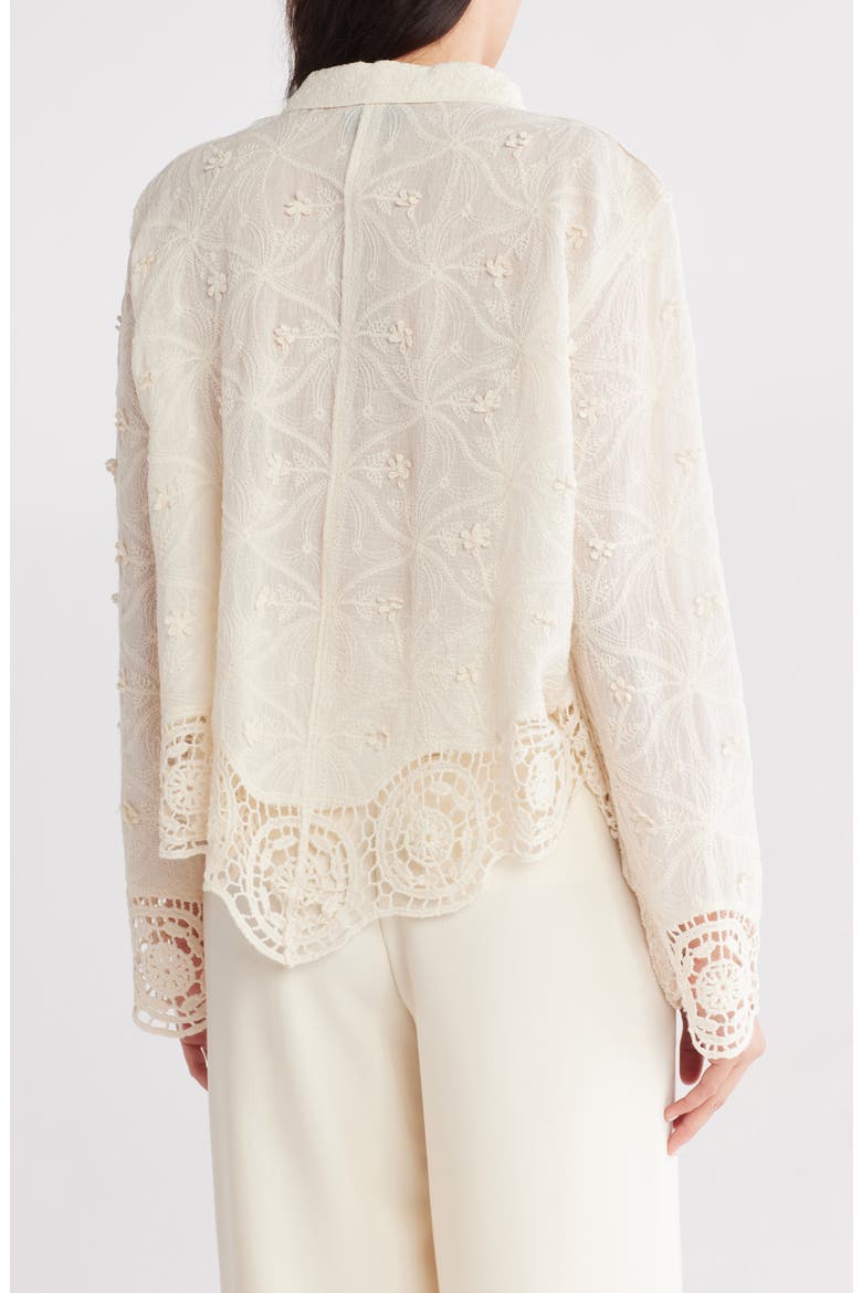 Floral Lace Trim Long Sleeve Button-Up Shirt, Alternate, color, NATURAL