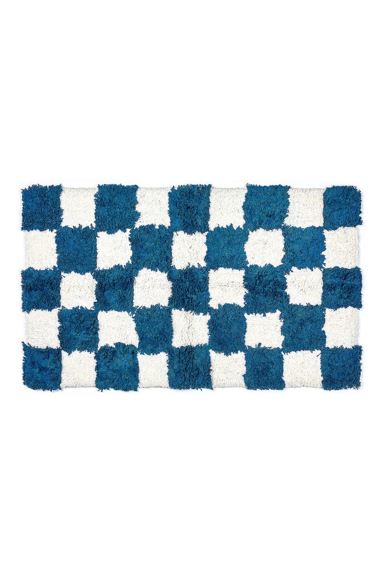Checkerboard Navy Bath Rug, Main, color, BLUE