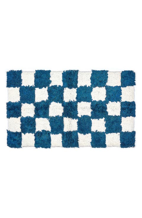 Checkerboard Navy Bath Rug
