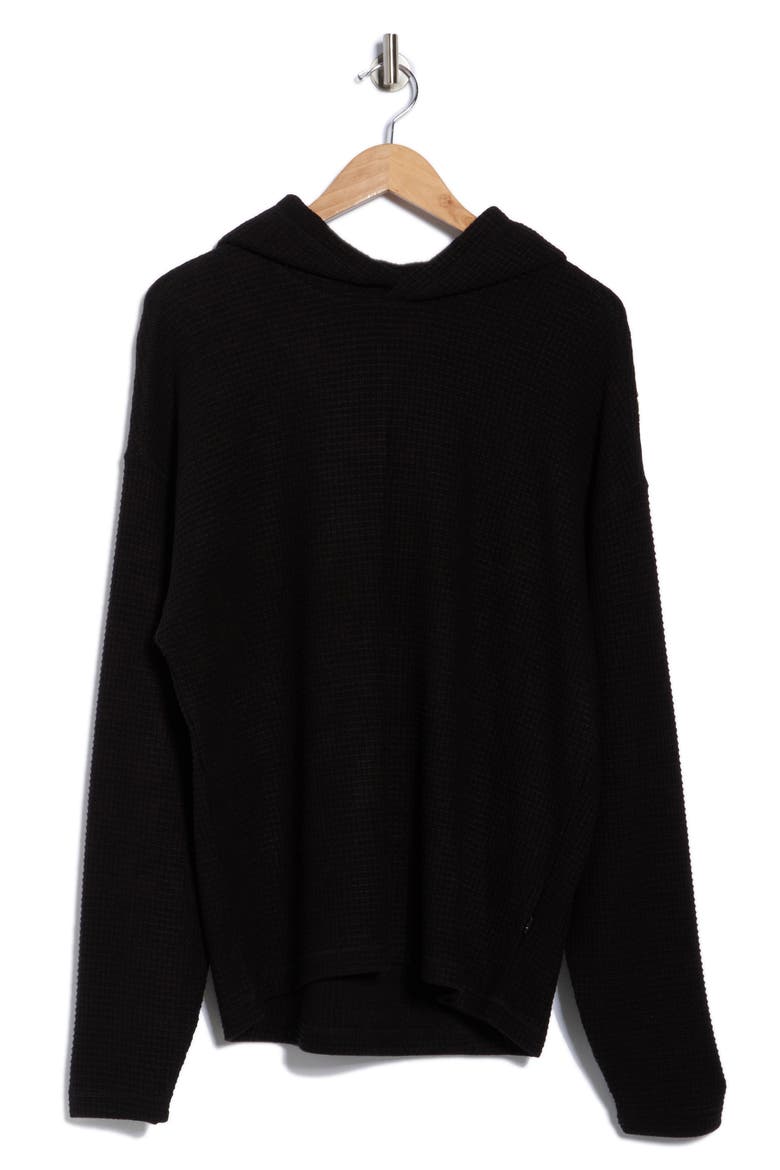 Waffle Knit Drop Shoulder Hoodie, Alternate, color, BLACK