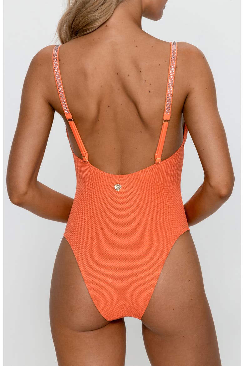 Starlight Glamour Rhinestone Strap One-Piece Swimsuit, Alternate, color, Orange