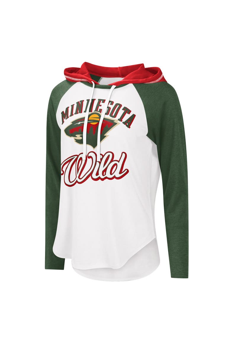 Women's G-III Sports by Carl Banks White/Heather Green Minnesota Wild MVP Raglan Lightweight Hooded T-Shirt, Alternate, color, White