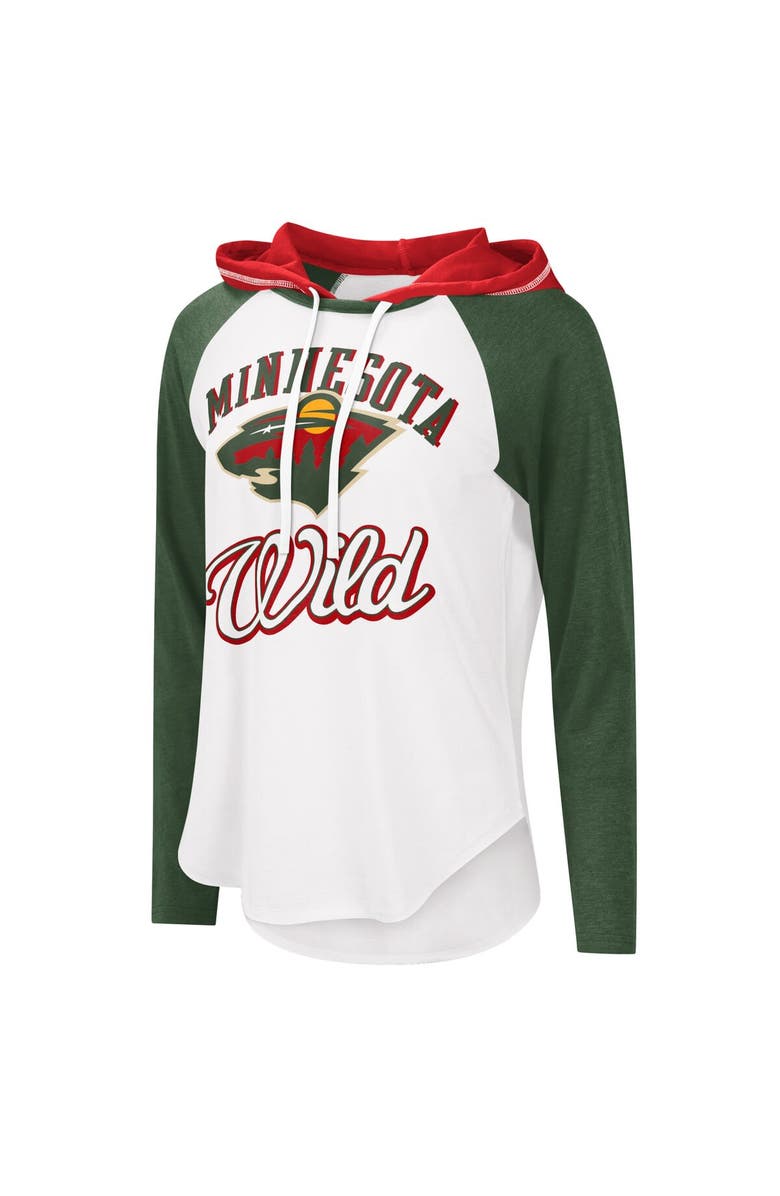 STARTER Women's G-III Sports by Carl Banks White/Heather Green Minnesota Wild MVP Raglan Lightweight Hooded T-Shirt, Alternate, color, White