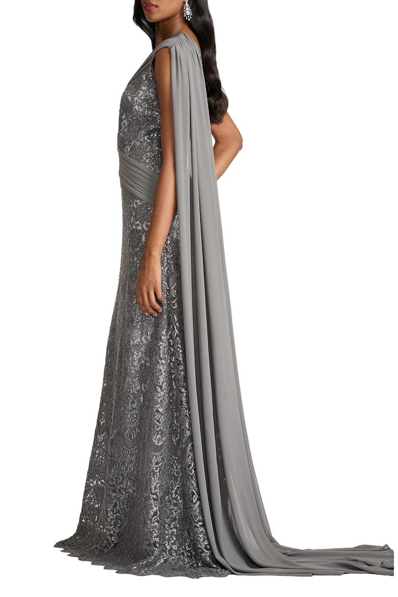 Sequin Cape Gown, Alternate, color, MIST