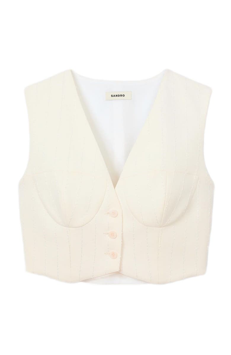 SANDRO Sequin cropped jacket, Alternate, color, Ecru