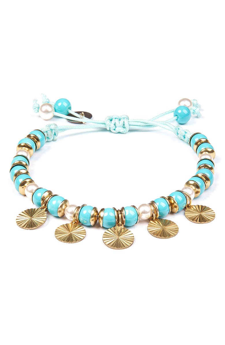 Deepa Gurnani Aviva Beaded Charm Bracelet, Main, color, Turquoise