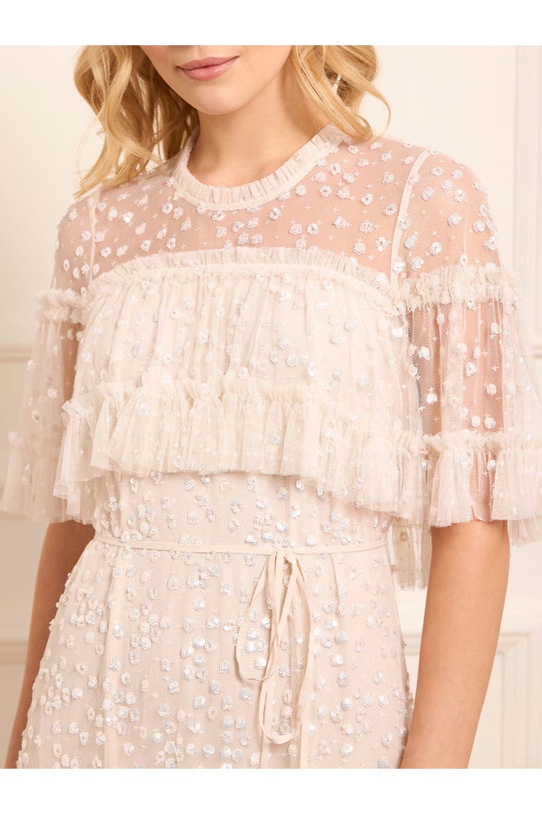 Leila Dot Tiered Cape Ankle Gown, Alternate, color, Cream