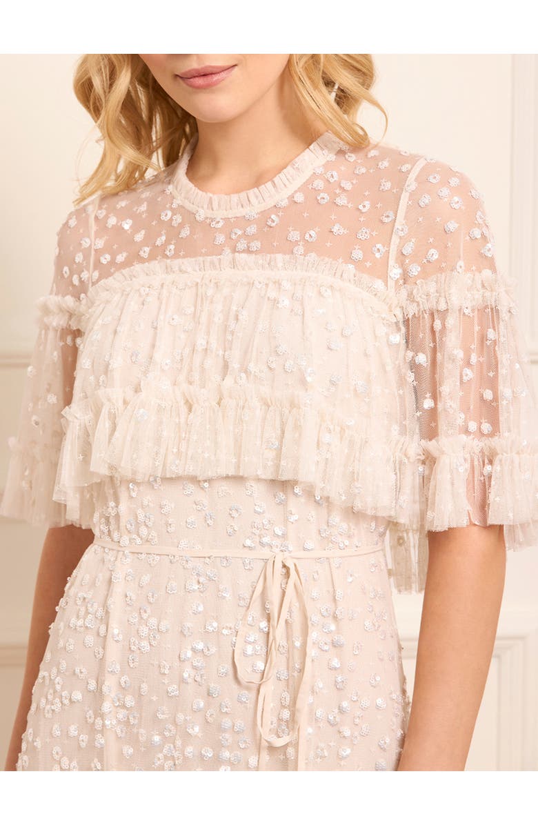 Needle & Thread Leila Dot Tiered Cape Ankle Gown, Alternate, color, Cream