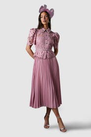 Coast Lace Top Pleat Skirt Jewel Button Dress