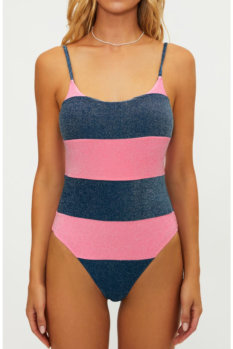 Calista Metallic One-Piece Swimsuit, Alternate, color, SEASHELL SHINE COLORBLOCK
