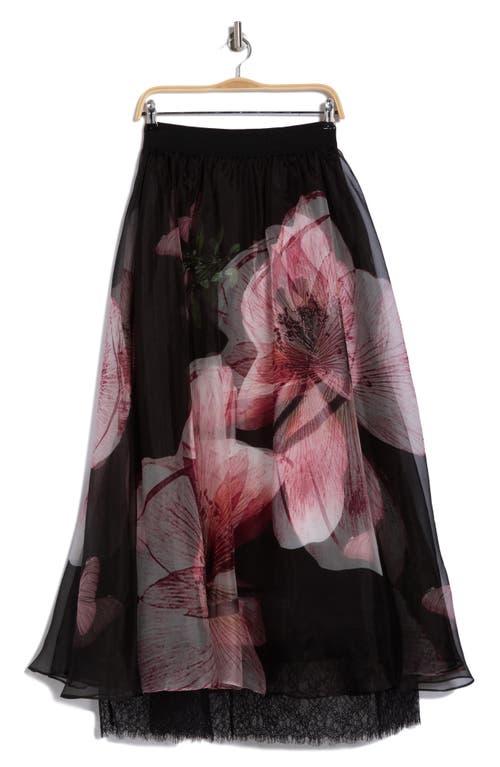 Alice And Olivia Nilda Voluminous Silk Maxi Skirt W Lace In Luna Floral