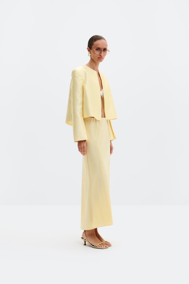 Aubree Satin Midi Skirt, Alternate, color, Light Lemon